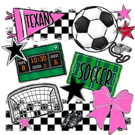 Texans Checkers Soccer Spirit Design-Baby Pink
