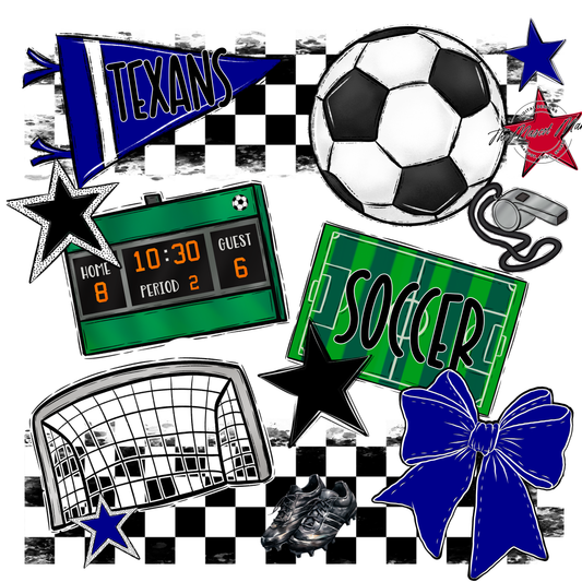 Texans Checkers Soccer Spirit Design-Blue
