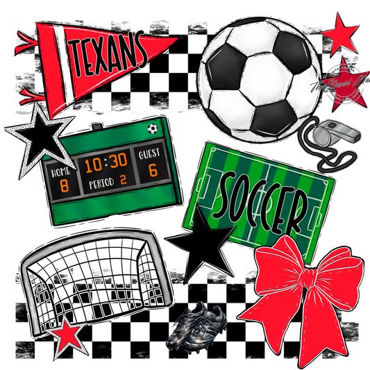Texans Checkers Soccer Spirit Design-Bright Red
