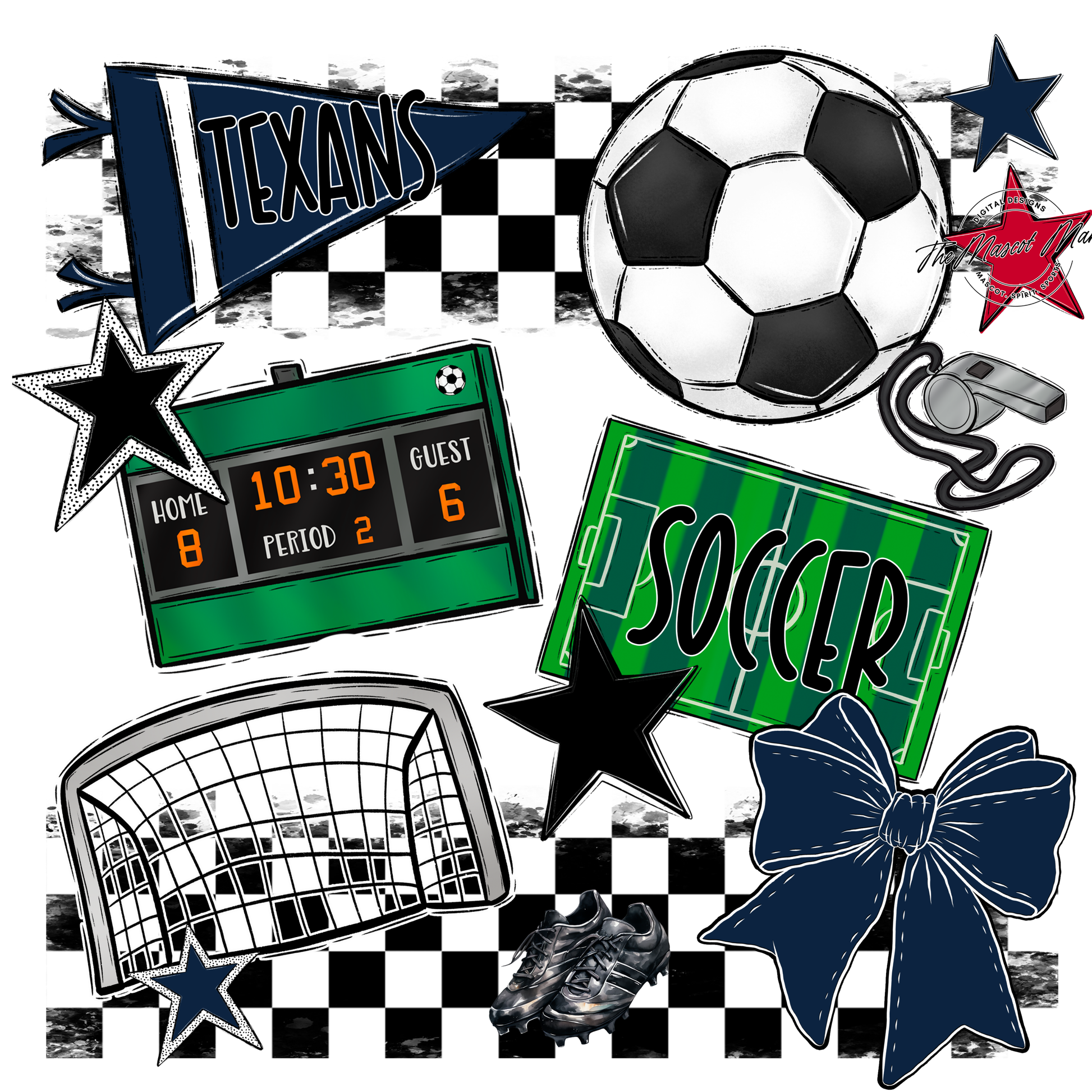 Texans Checkers Soccer Spirit Design-Navy