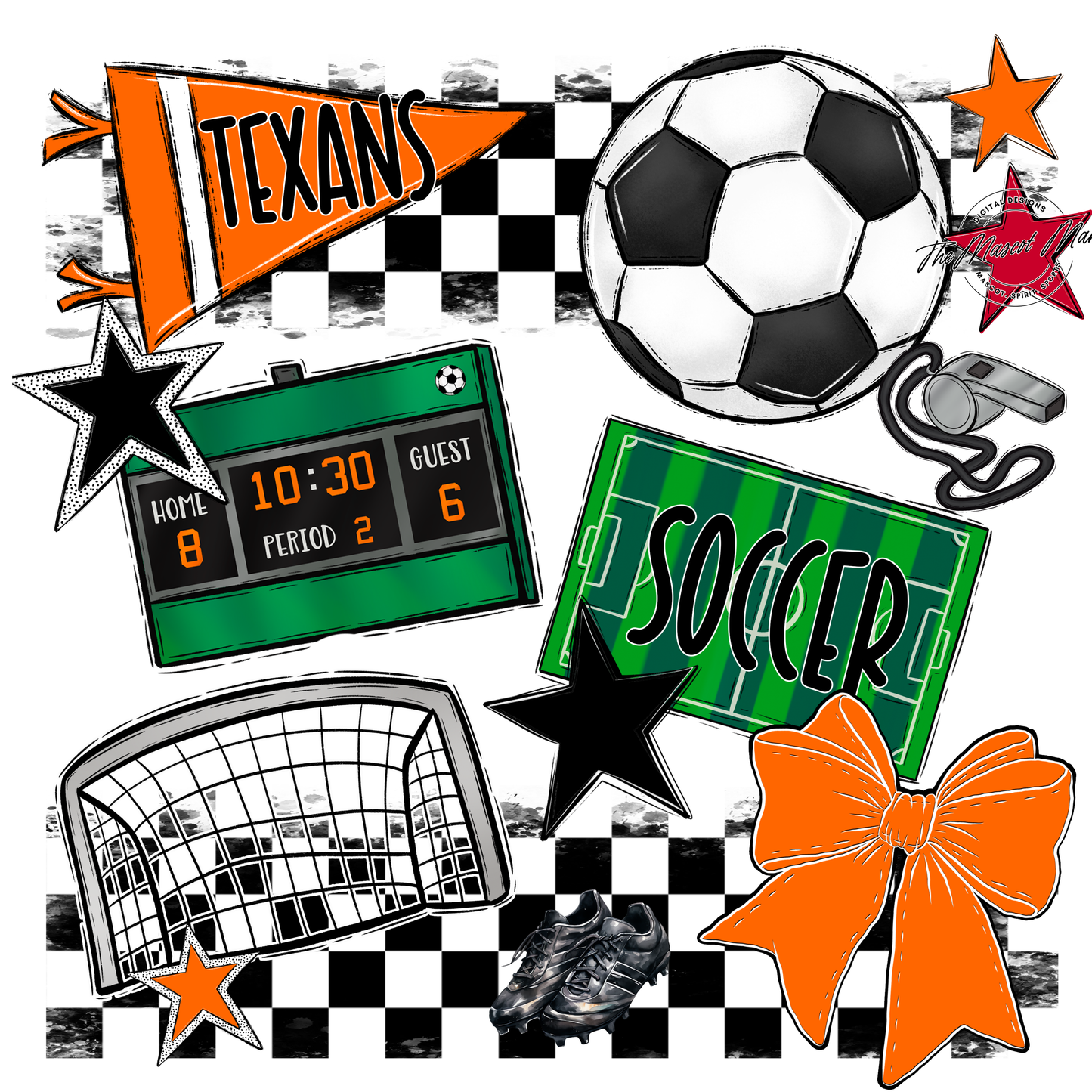 Texans Checkers Soccer Spirit Design-Orange