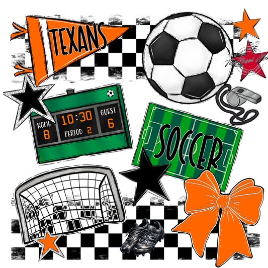Texans Checkers Soccer Spirit Design-Orange