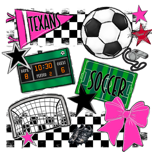 Texans Checkers Soccer Spirit Design-Pink