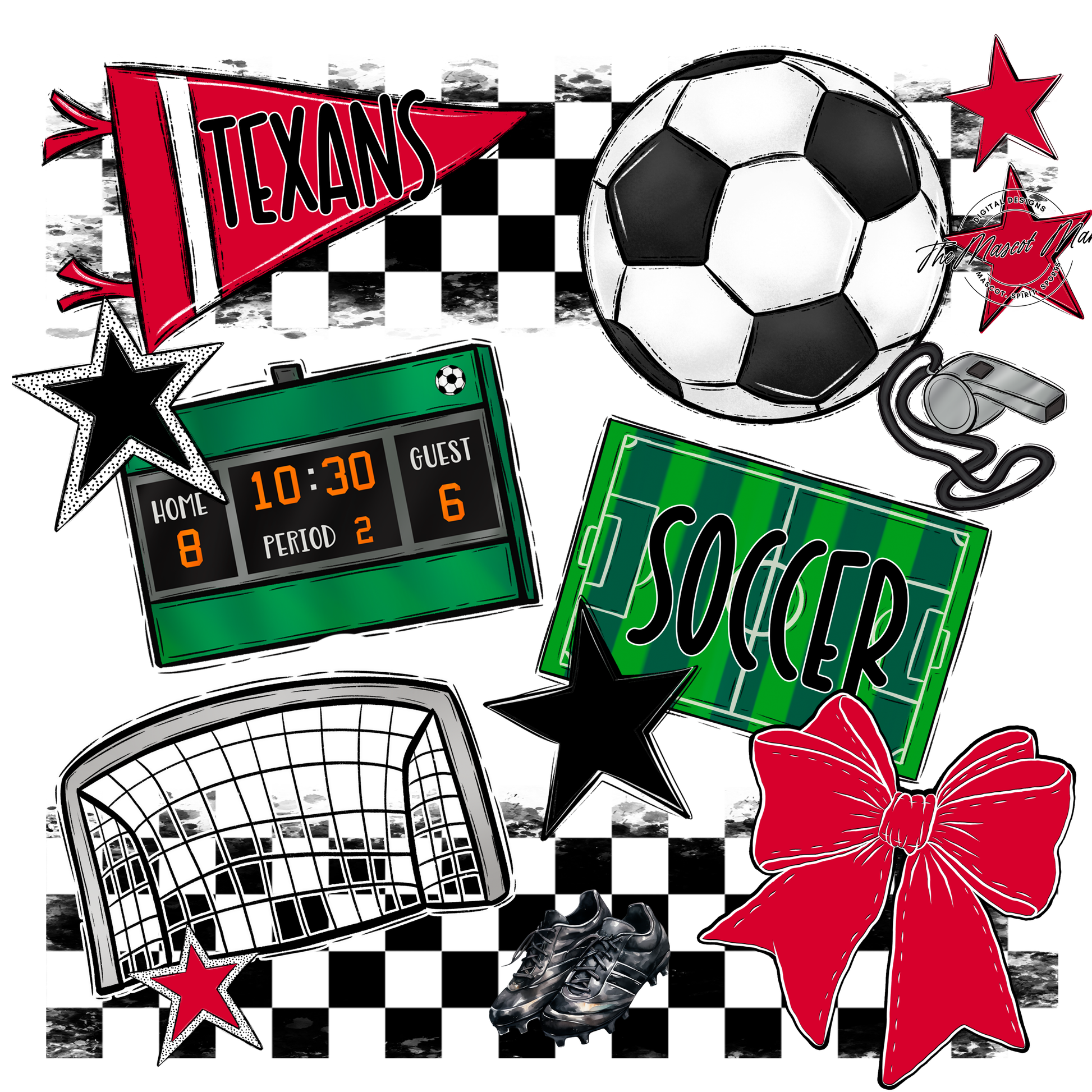Texans Checkers Soccer Spirit Design-Red