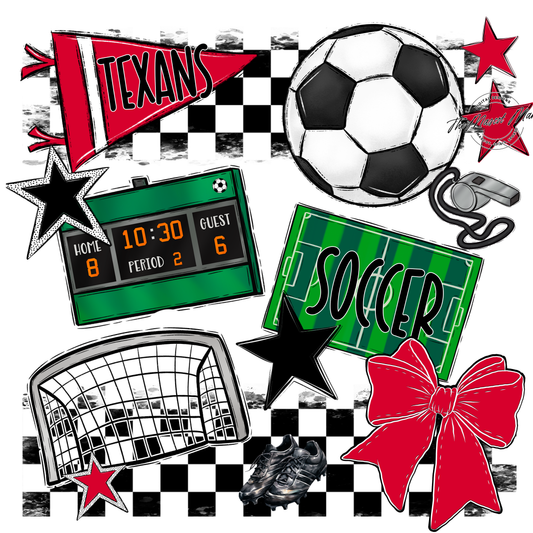 Texans Checkers Soccer Spirit Design-Red