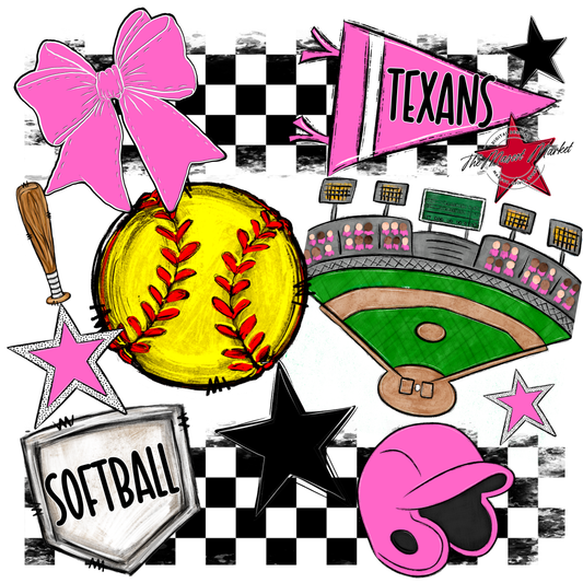 Texans Checkers Softball Spirit Design-Baby Pink