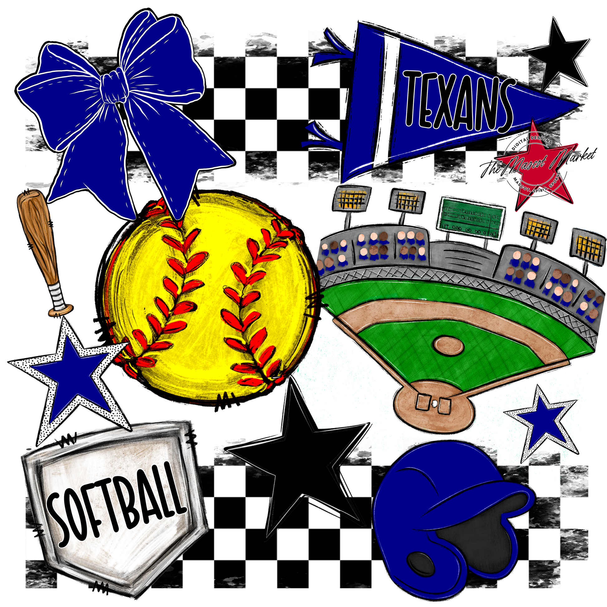 Texans Checkers Softball Spirit Design-Blue