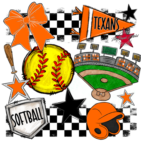 Texans Checkers Softball Spirit Design-Orange