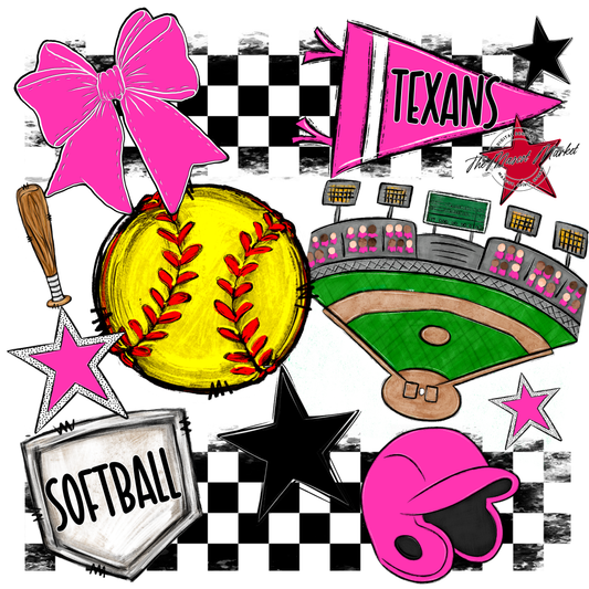 Texans Checkers Softball Spirit Design-Pink
