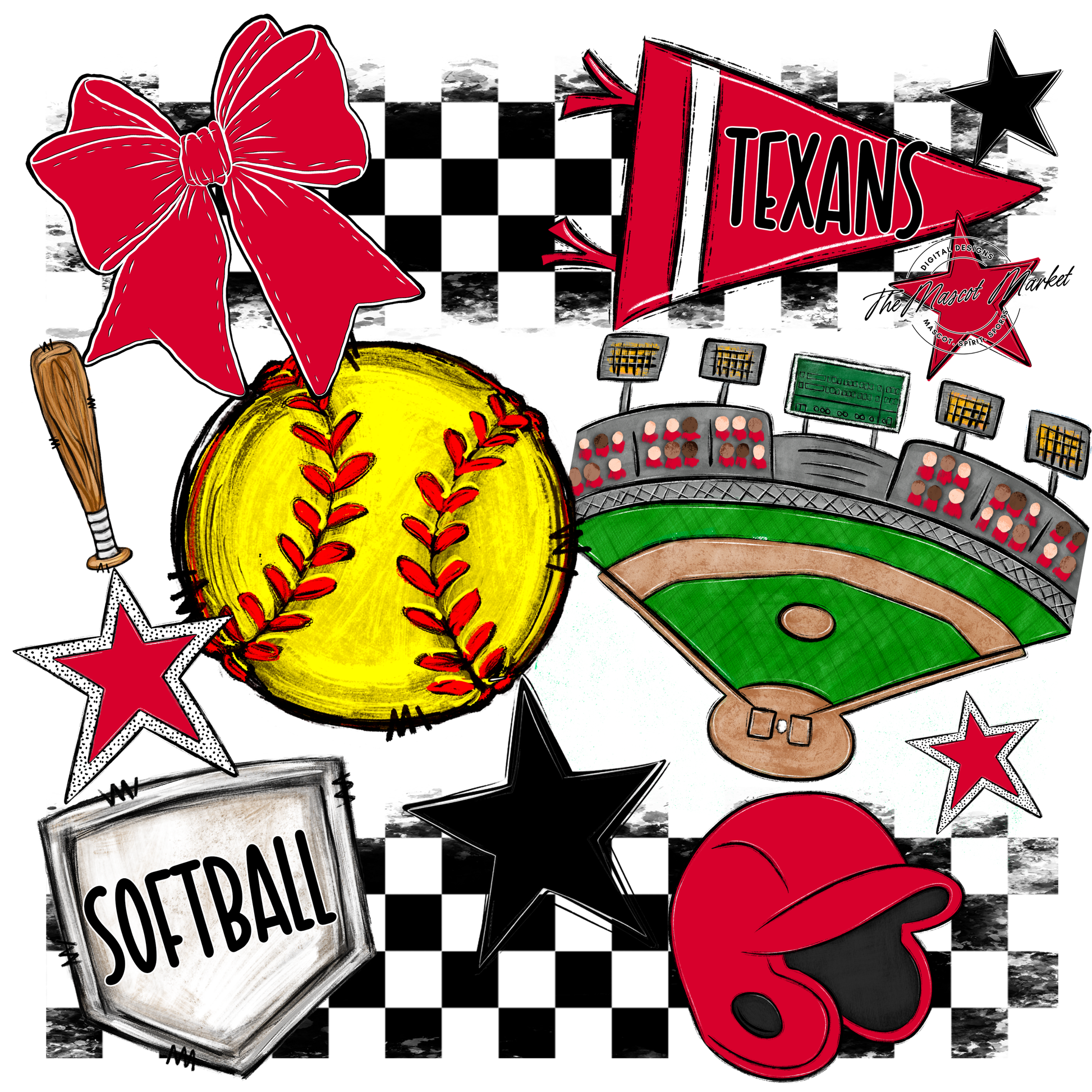 Texans Checkers Softball Spirit Design-Red