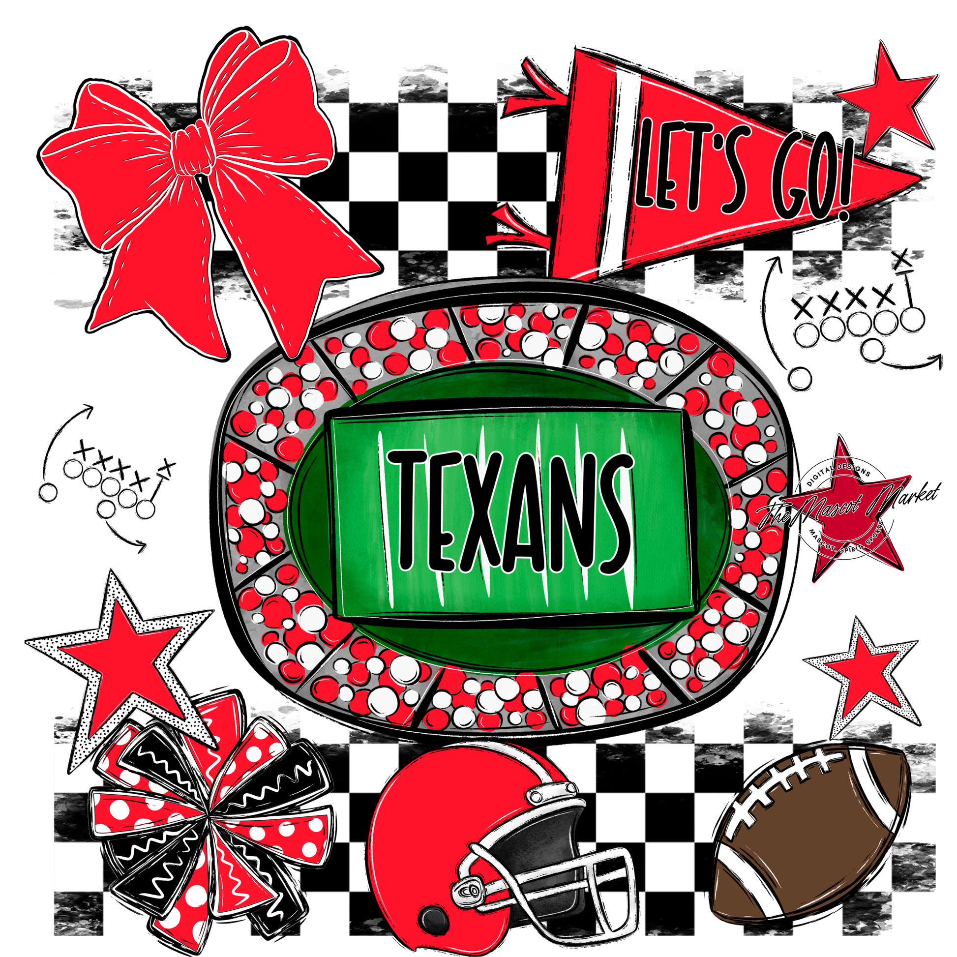 Texans Checkers Spirit Design-Bright Red