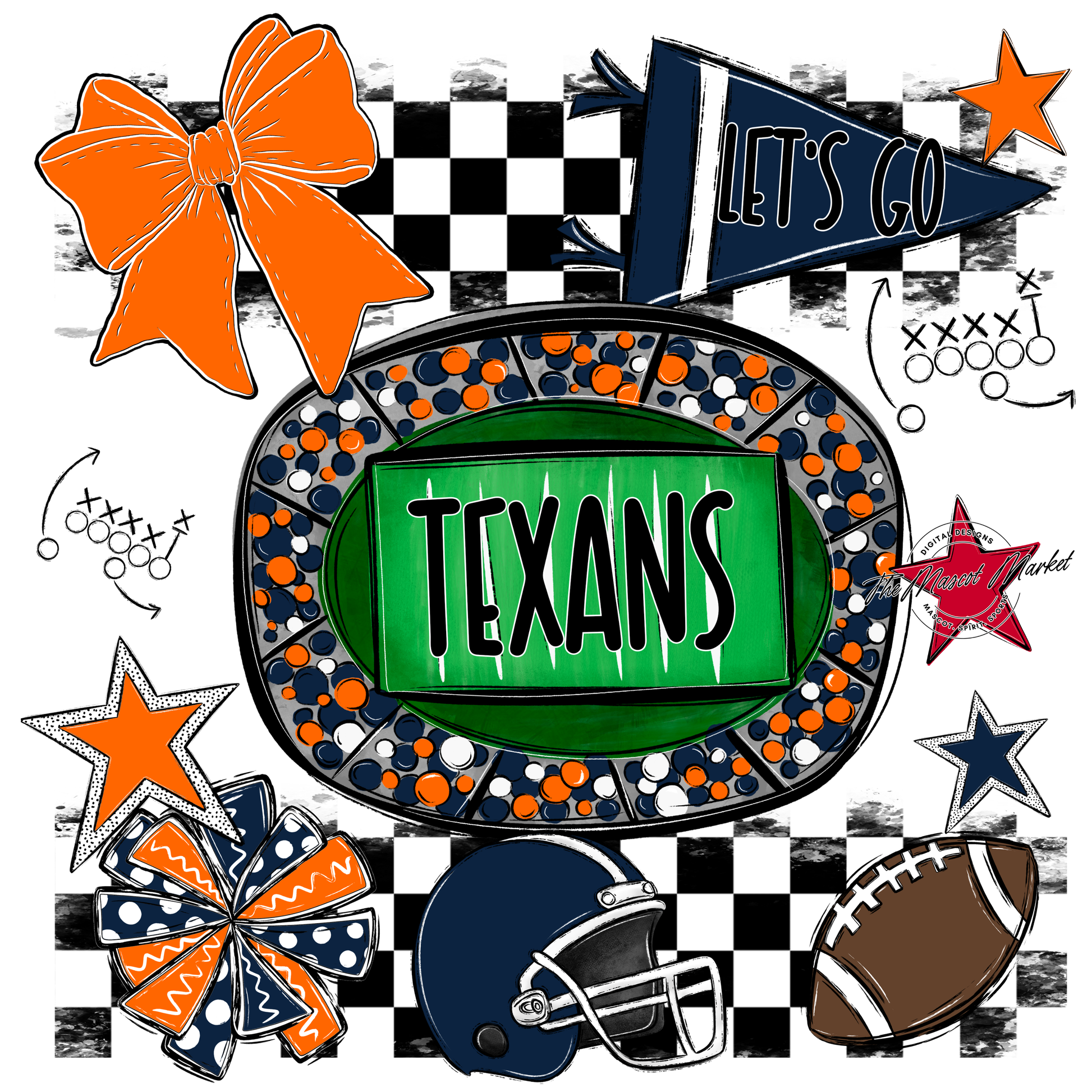 Texans Checkers Spirit Design-Navy-Orange