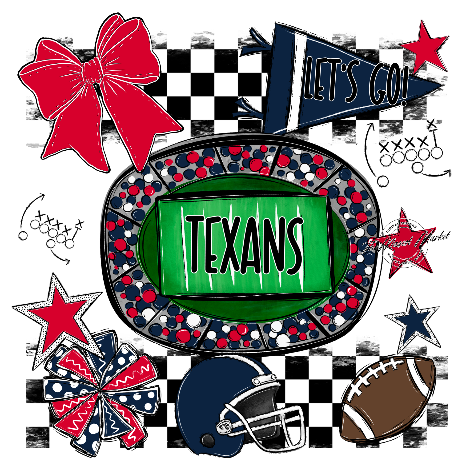 Texans Checkers Spirit Design-Navy-Red
