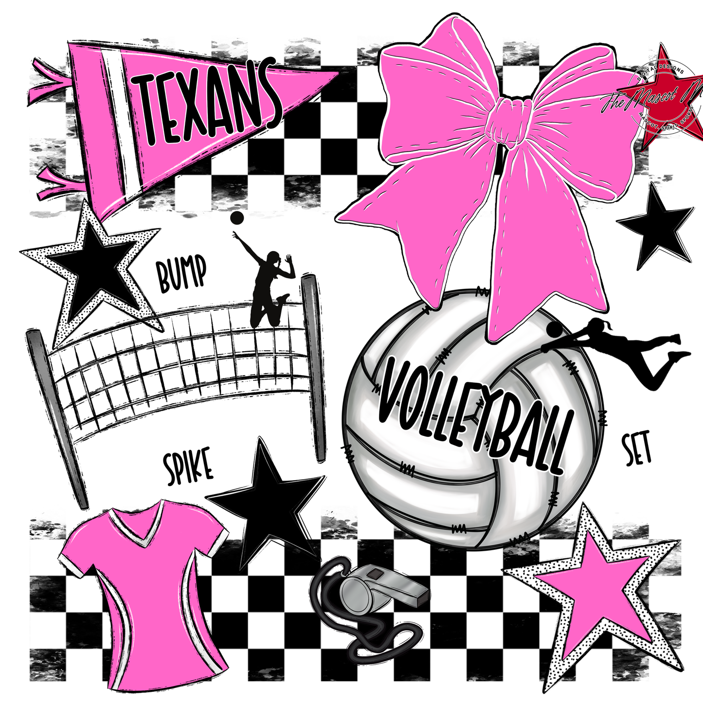 Texans Checkers Volleyball Spirit Design-Baby Pink