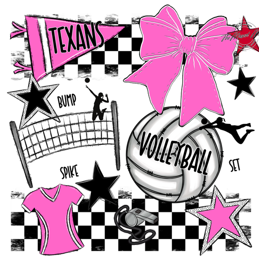 Texans Checkers Volleyball Spirit Design-Baby Pink