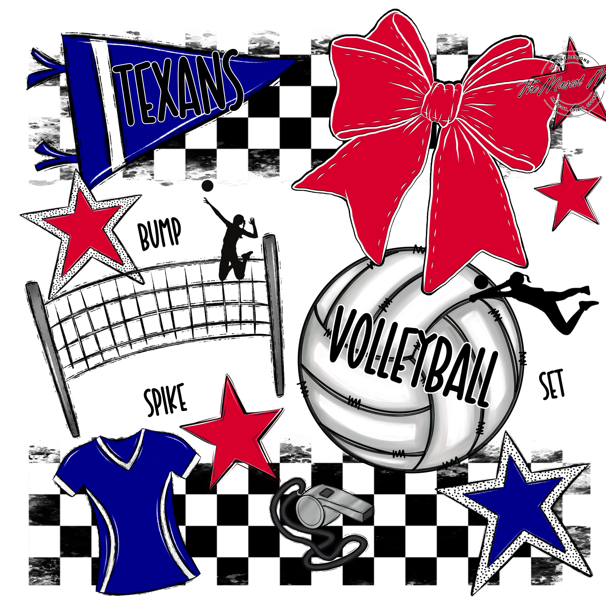 Texans Checkers Volleyball Spirit Design-Blue-Red