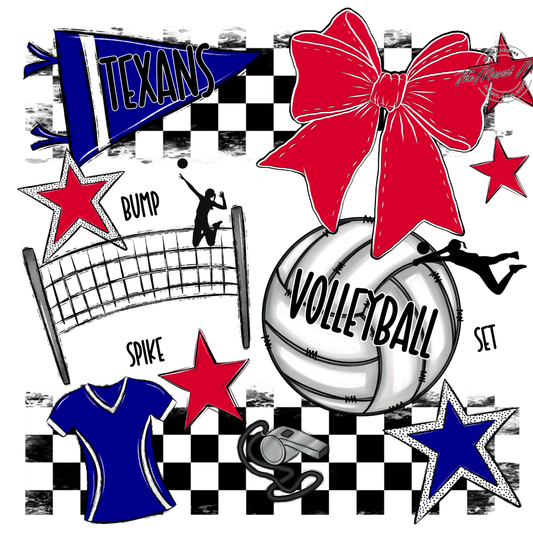 Texans Checkers Volleyball Spirit Design-Blue-Red