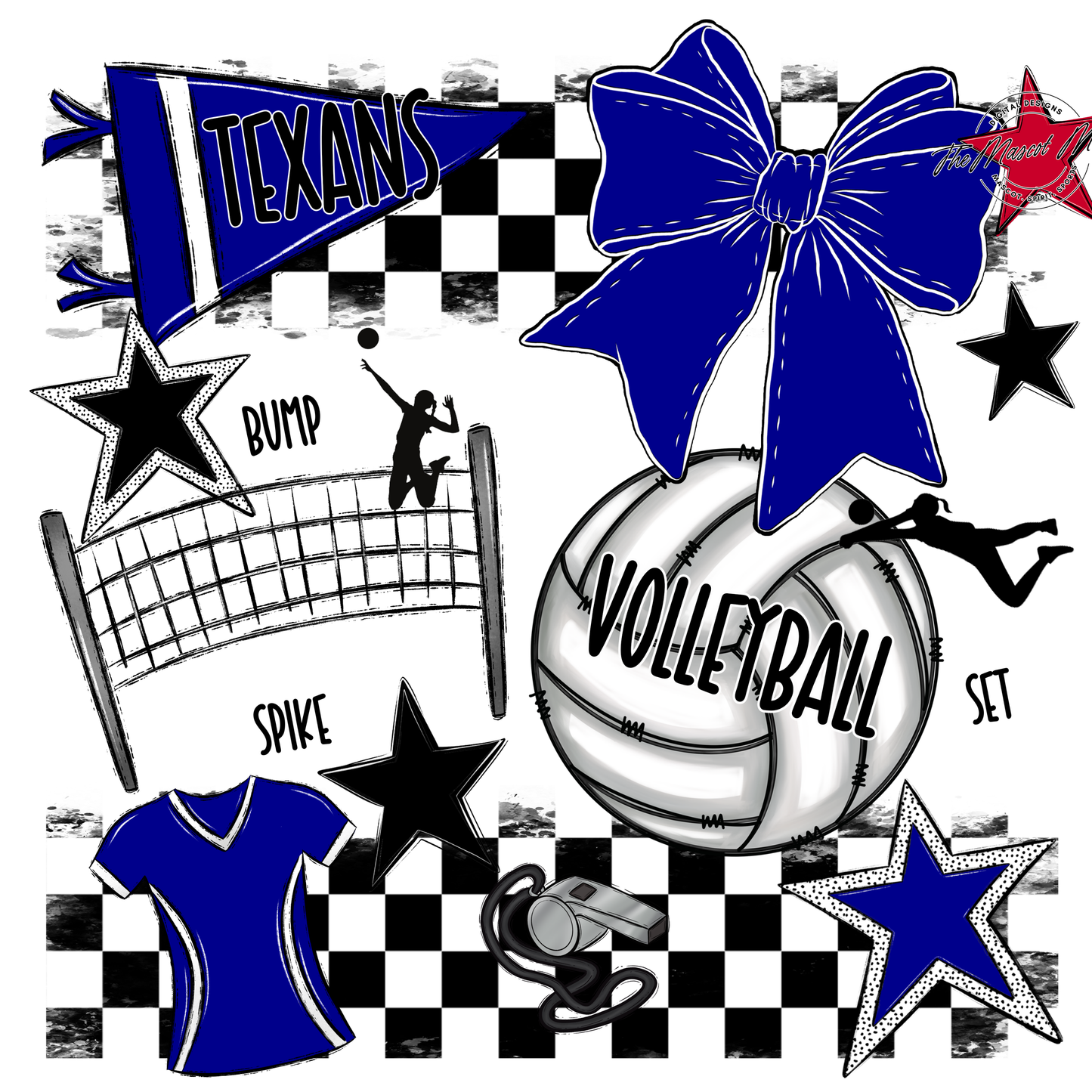 Texans Checkers Volleyball Spirit Design-Blue