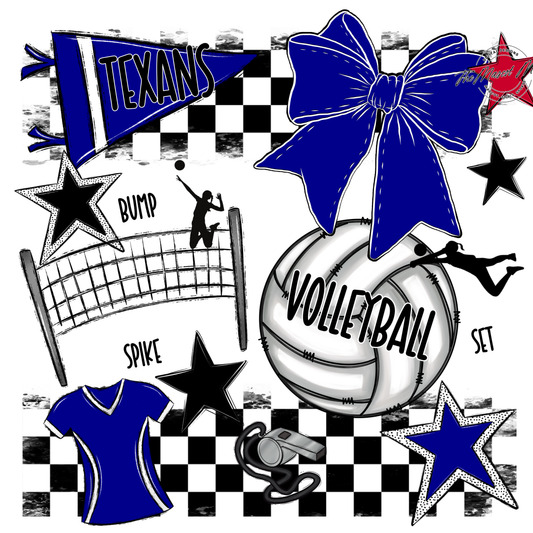 Texans Checkers Volleyball Spirit Design-Blue
