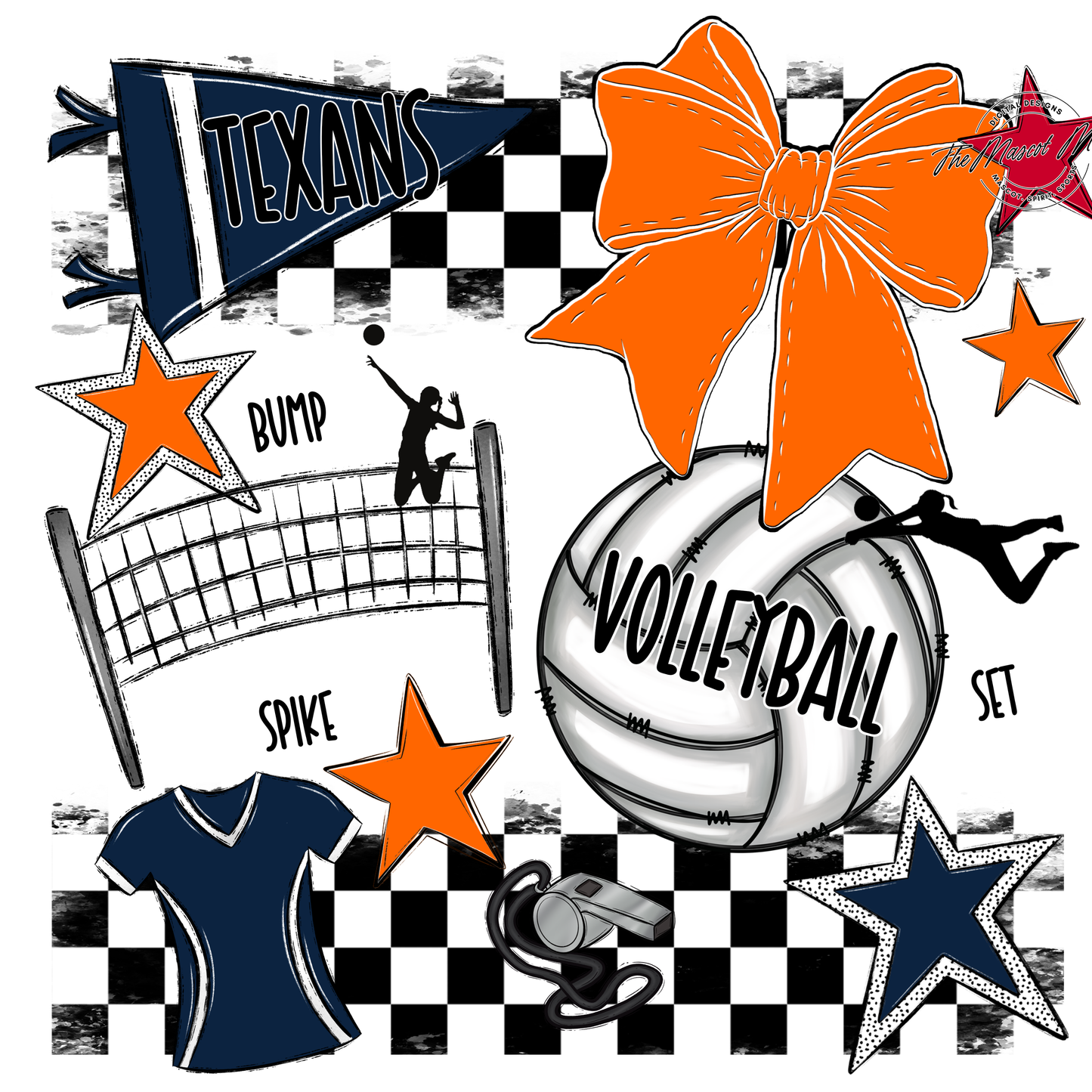 Texans Checkers Volleyball Spirit Design-Navy-Orange