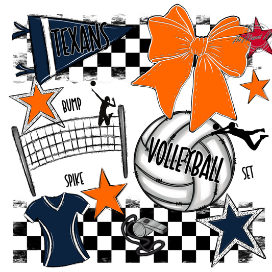 Texans Checkers Volleyball Spirit Design-Navy-Orange