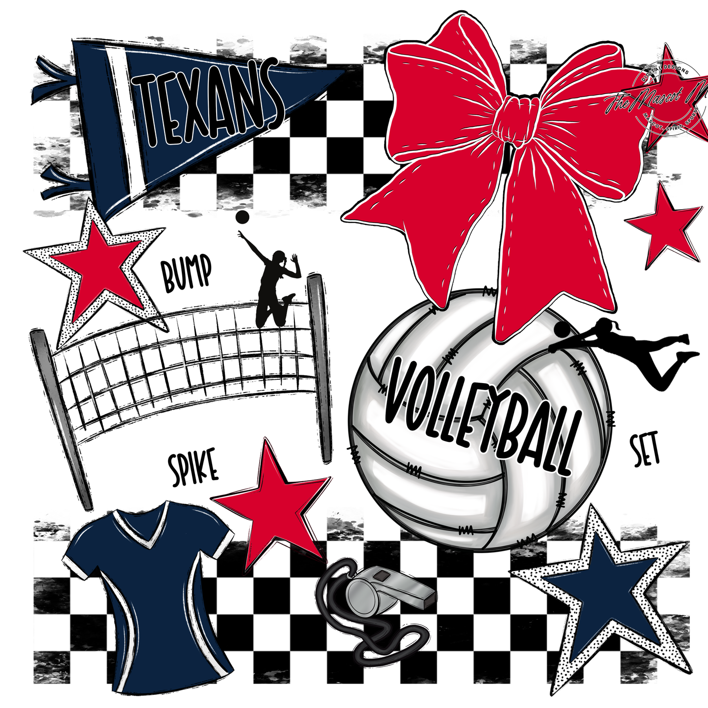 Texans Checkers Volleyball Spirit Design-Navy-Red