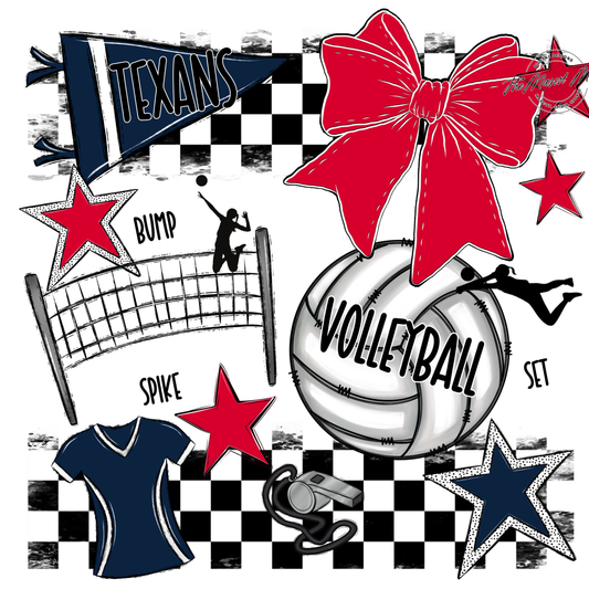 Texans Checkers Volleyball Spirit Design-Navy-Red