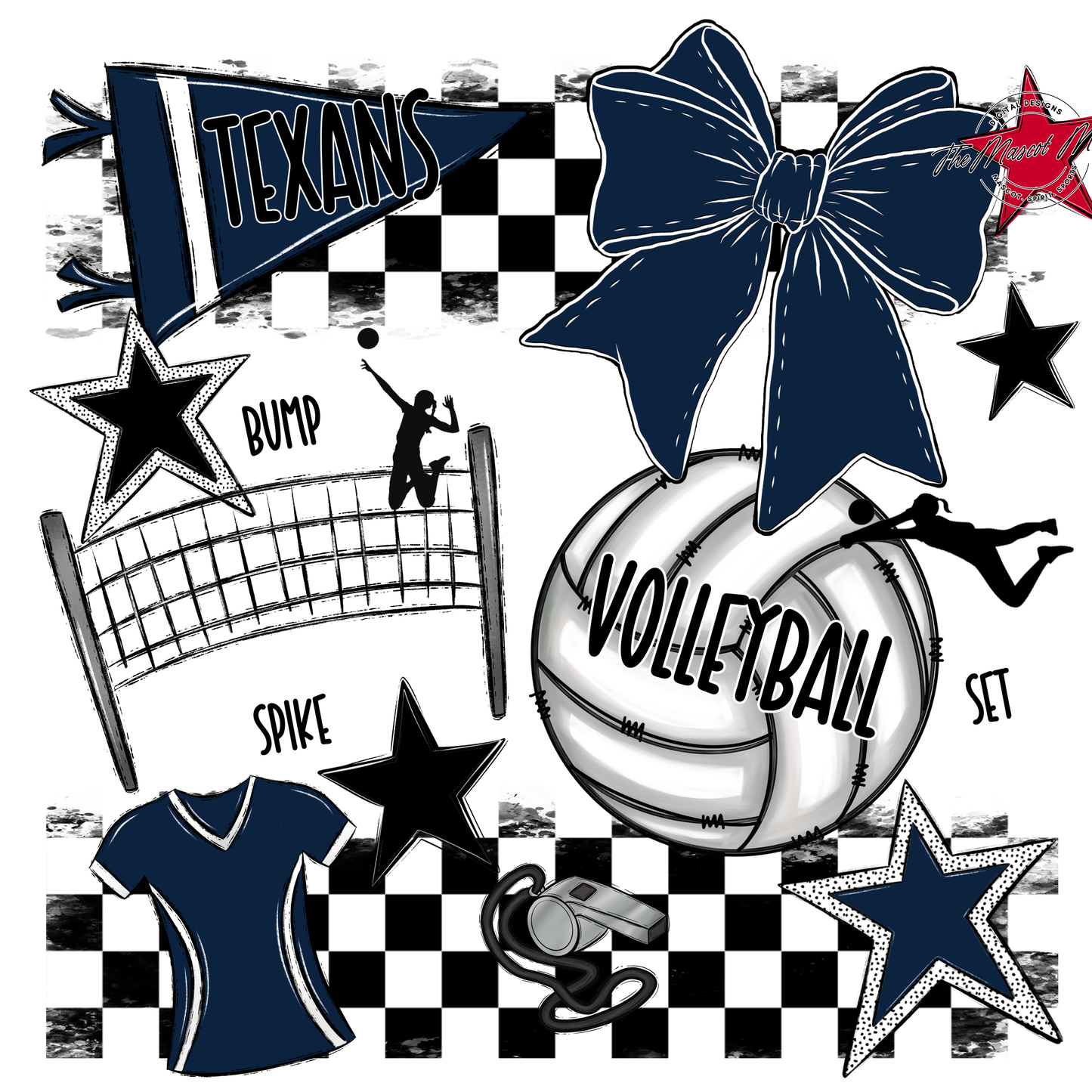Texans Checkers Volleyball Spirit Design-Navy