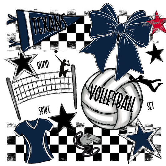 Texans Checkers Volleyball Spirit Design-Navy