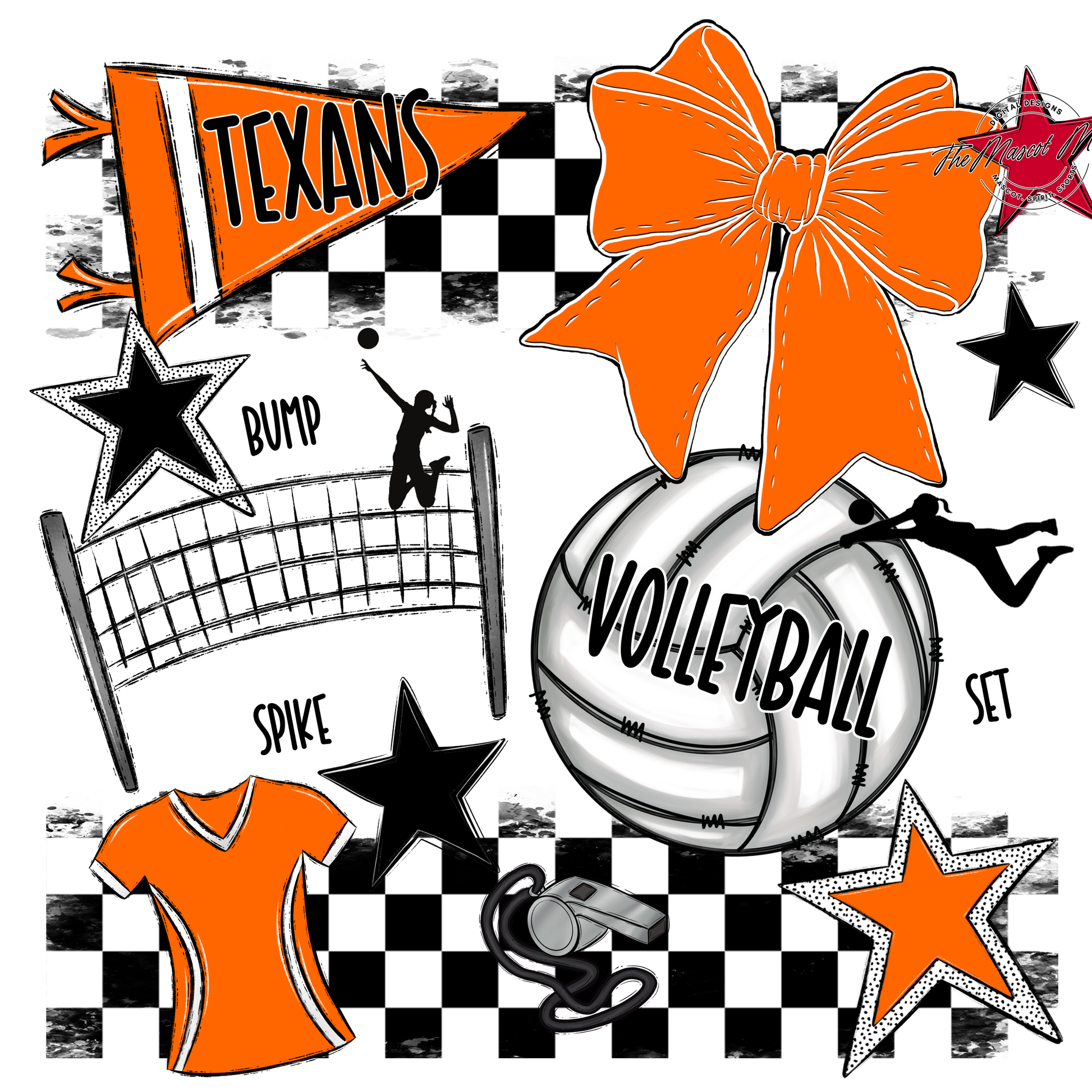 Texans Checkers Volleyball Spirit Design-Orange