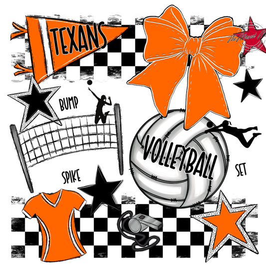 Texans Checkers Volleyball Spirit Design-Orange