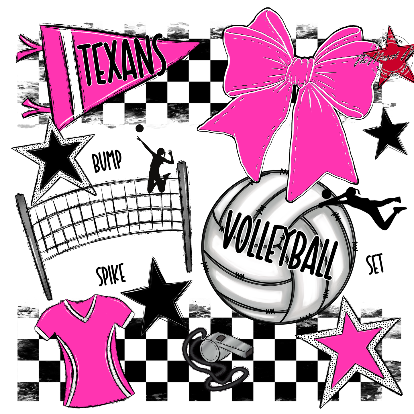 Texans Checkers Volleyball Spirit Design-Pink
