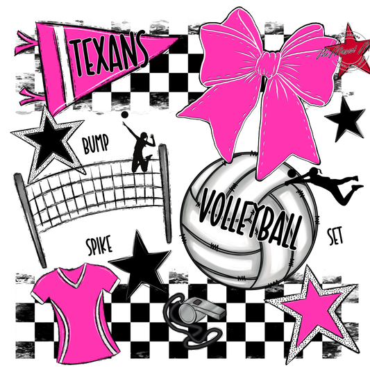 Texans Checkers Volleyball Spirit Design-Pink