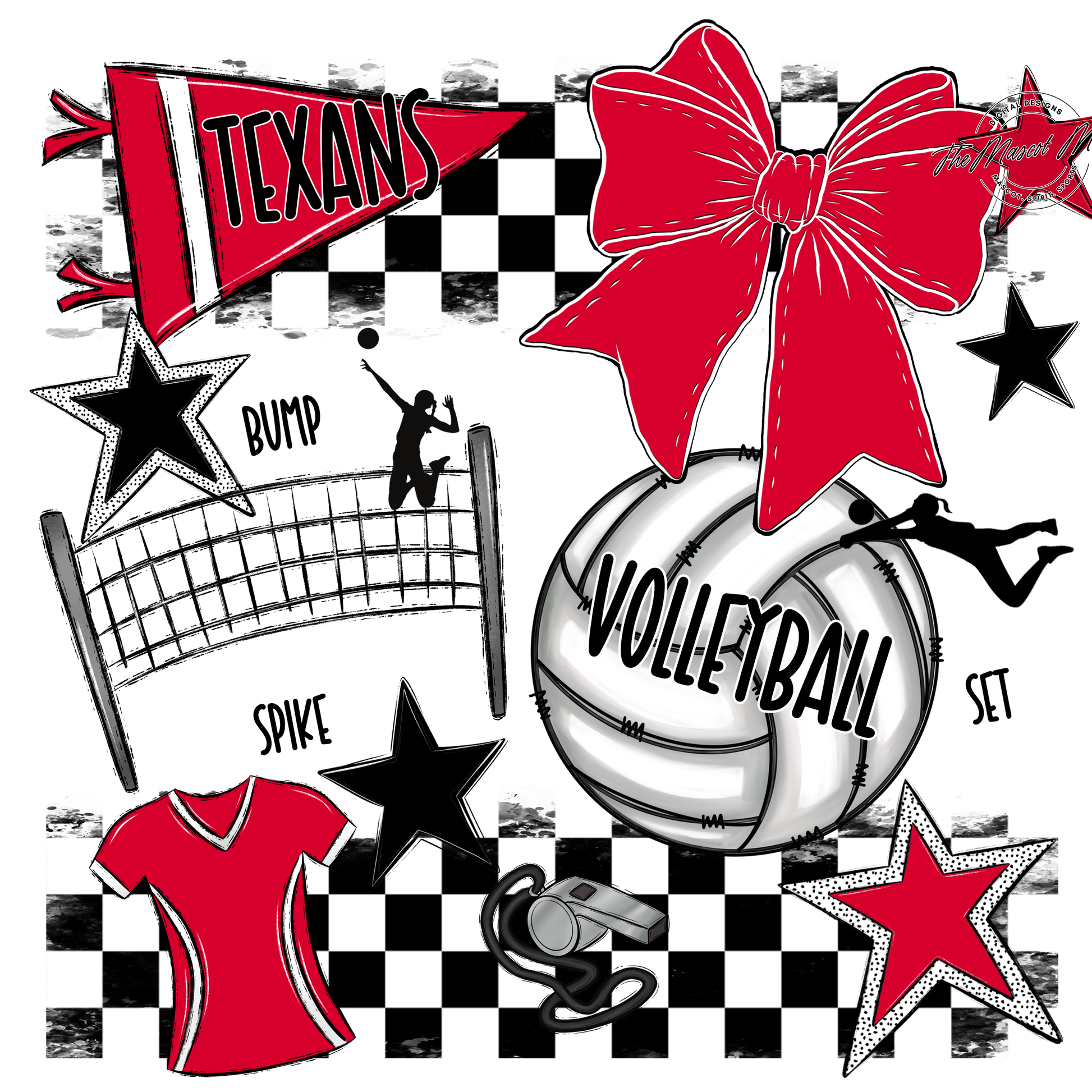 Texans Checkers Volleyball Spirit Design-Red