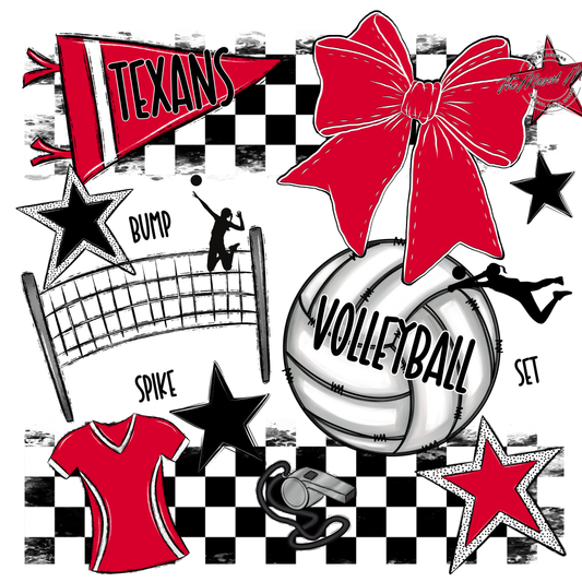Texans Checkers Volleyball Spirit Design-Red