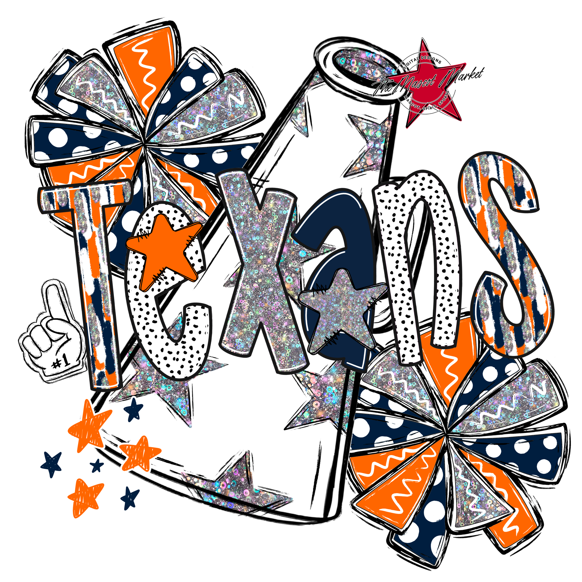 Texans Cheer Megaphone Scrape-Navy-Orange