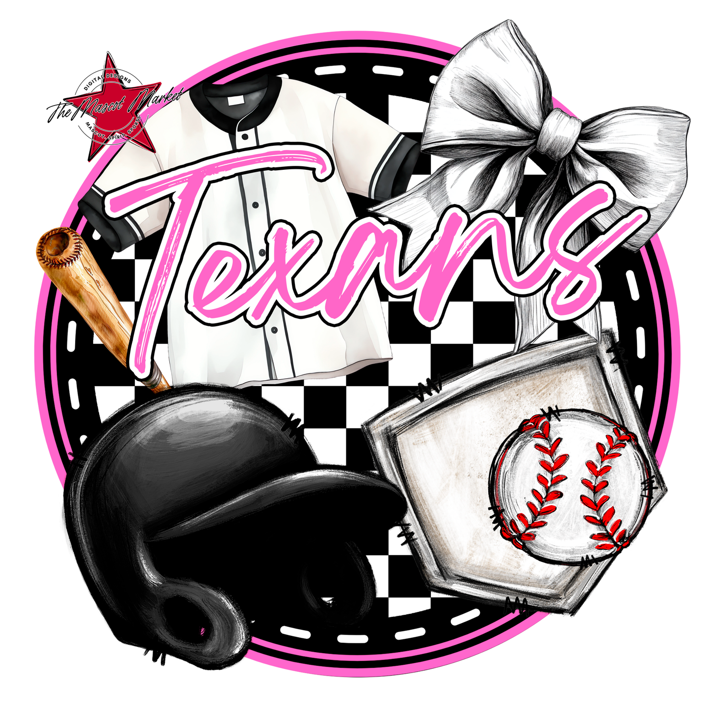 Texans Circle Baseball Design-Baby Pink