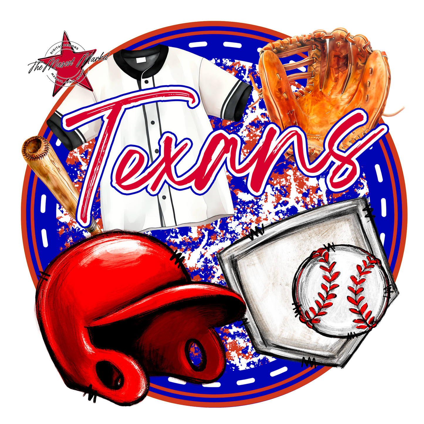 Texans Circle Baseball Design-Blue-Red