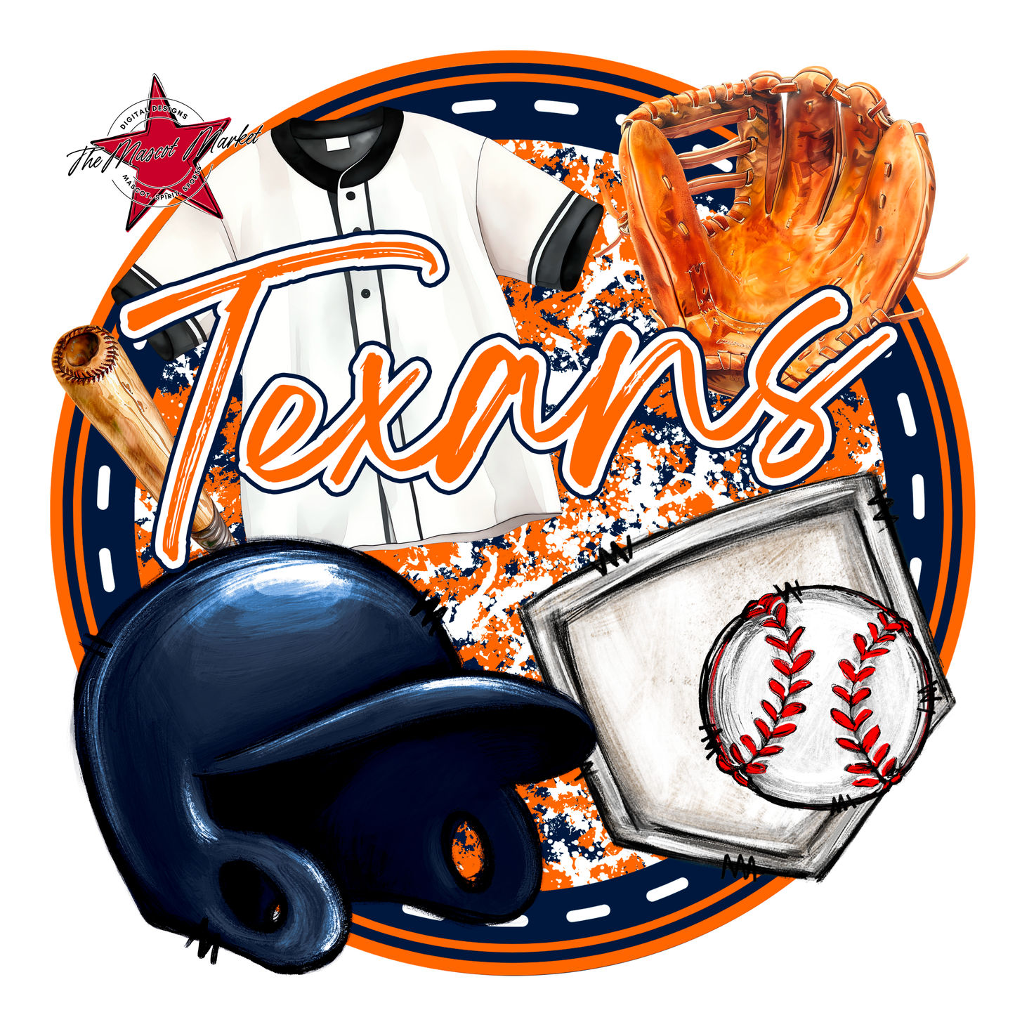 Texans Circle Baseball Design-Navy-Orange