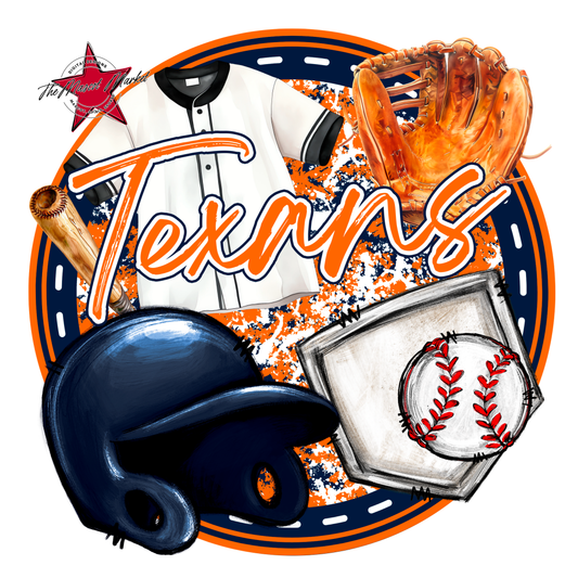 Texans Circle Baseball Design-Navy-Orange
