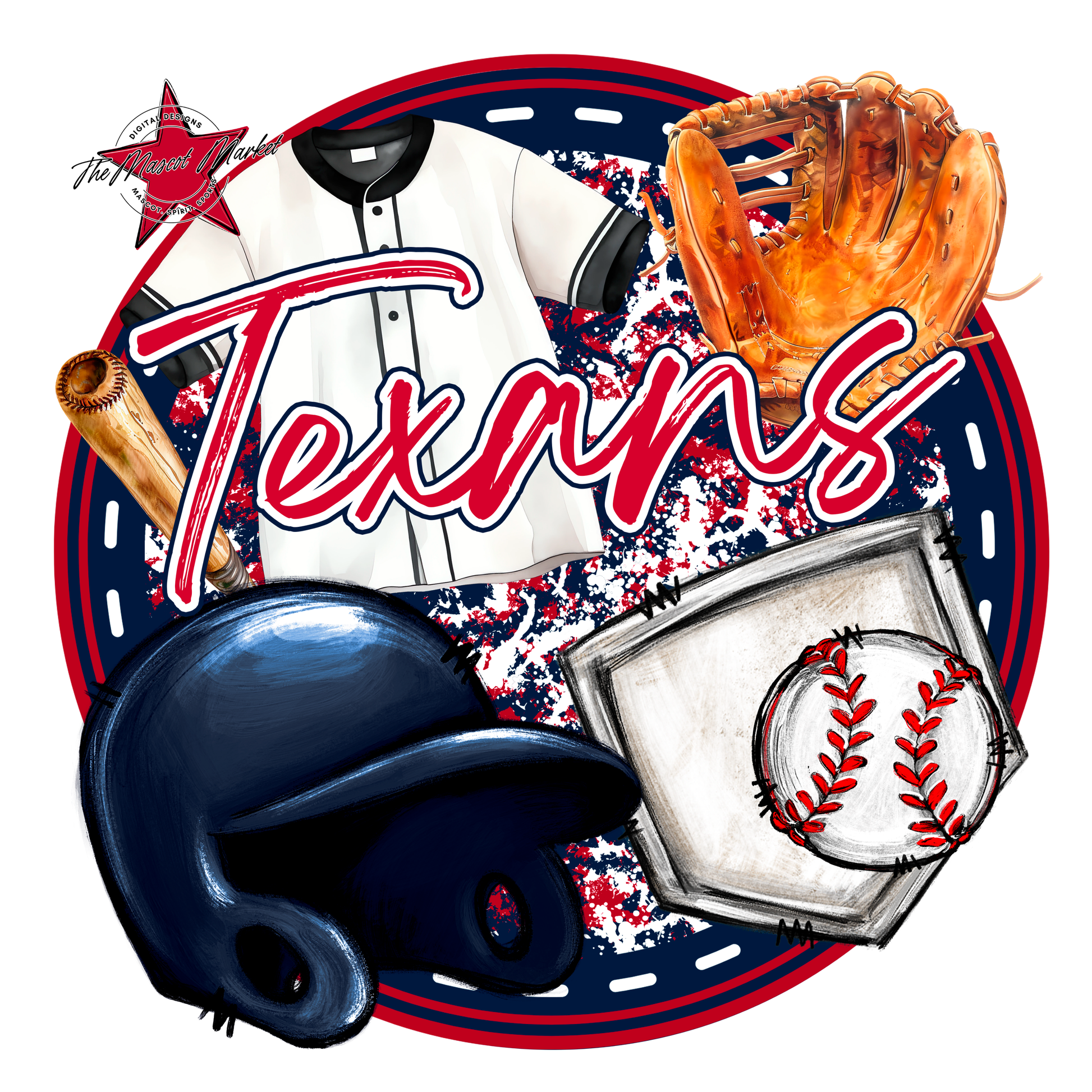 Texans Circle Baseball Design-Navy-Red