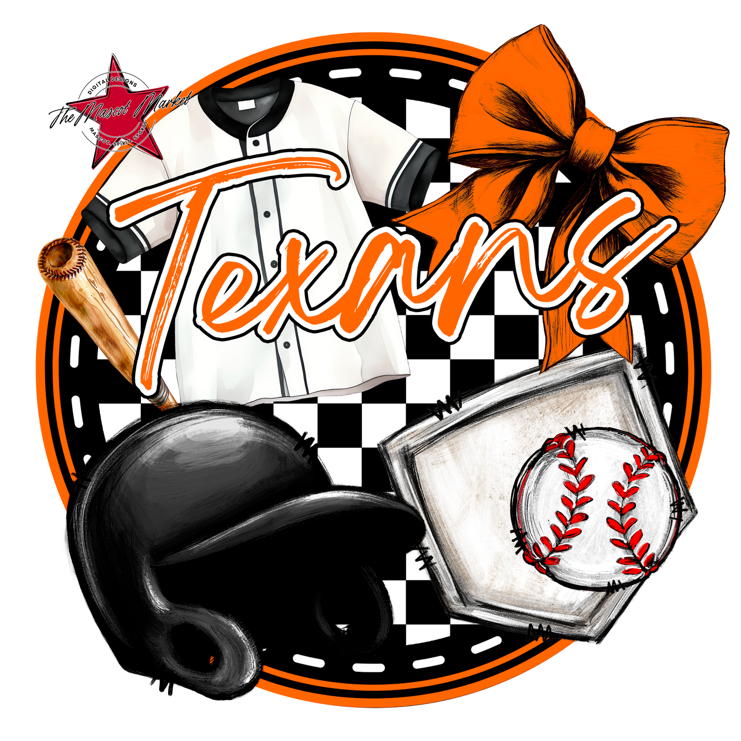 Texans Circle Baseball Design-Orange