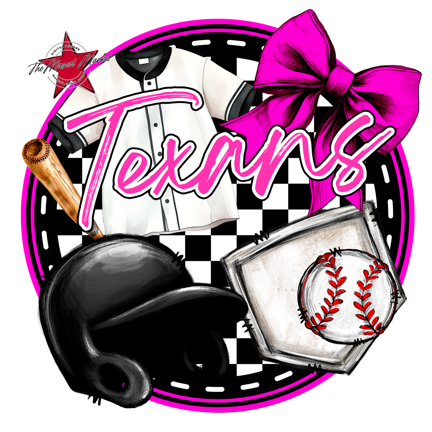 Texans Circle Baseball Design-Pink