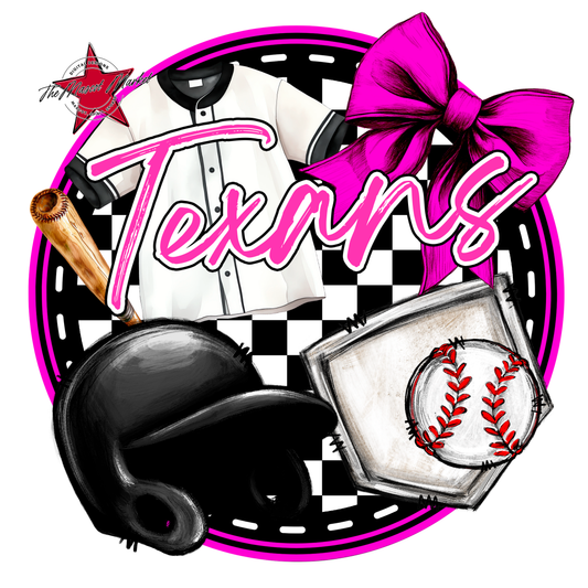 Texans Circle Baseball Design-Pink