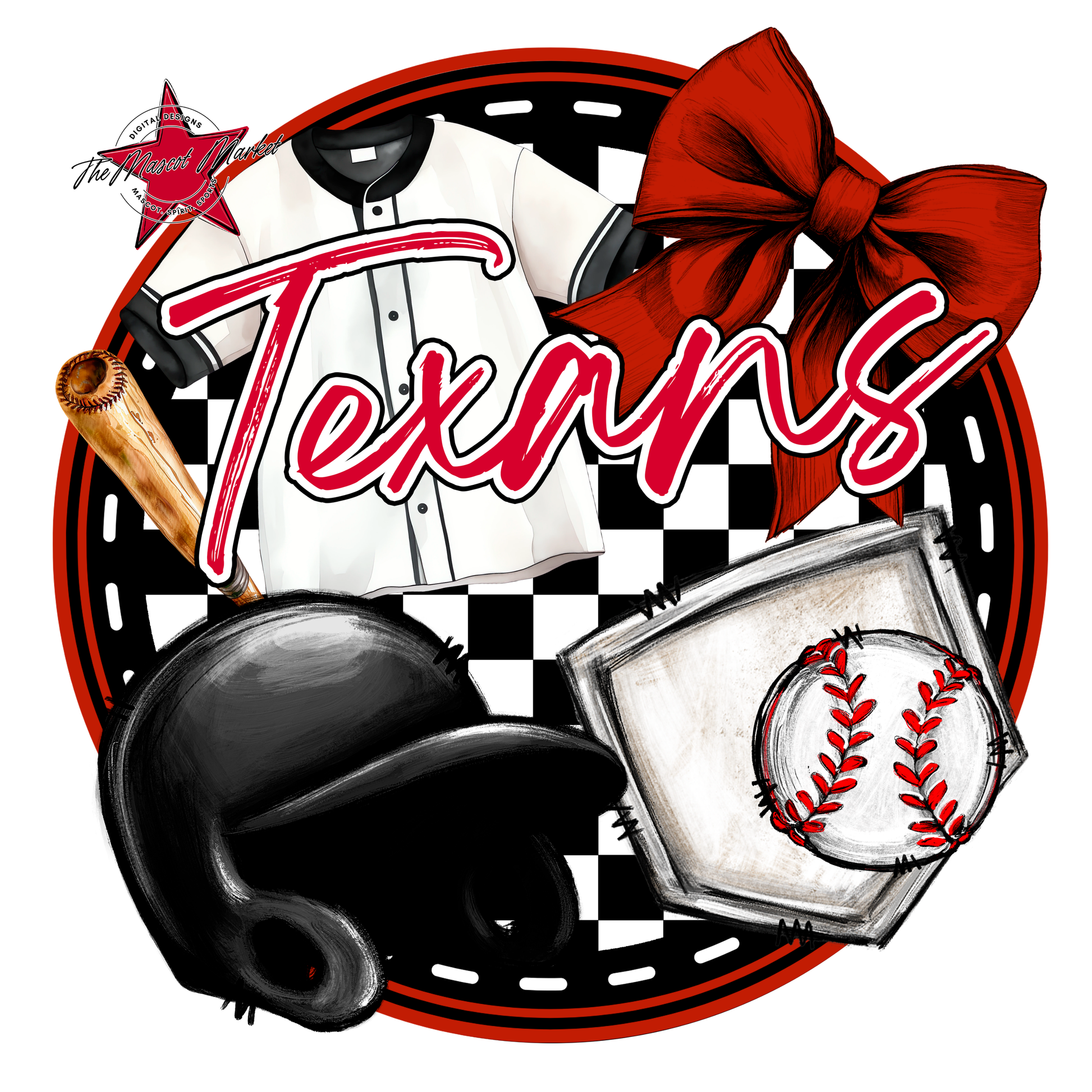 Texans Circle Baseball Design-Red