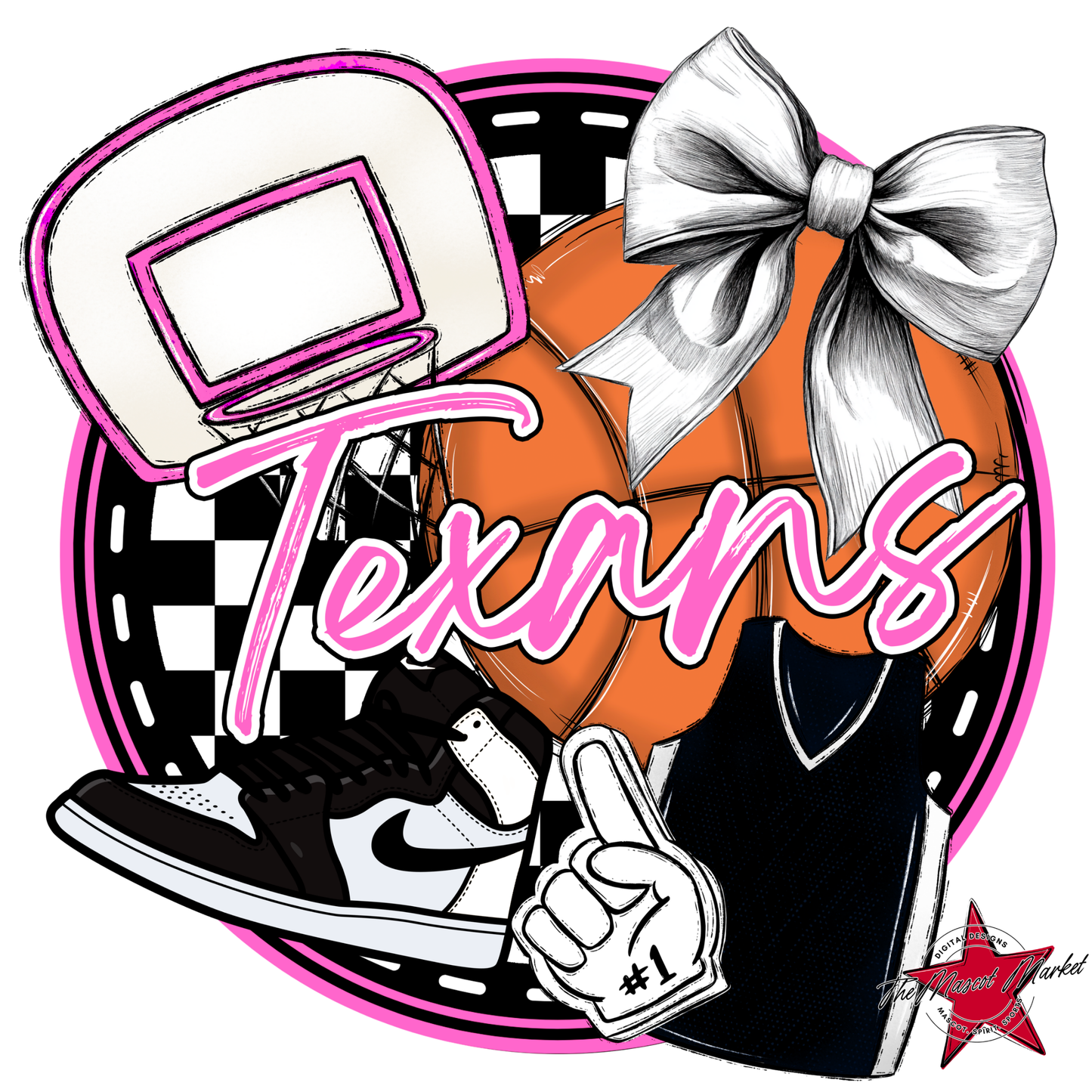Texans Circle Basketball Design-Baby Pink