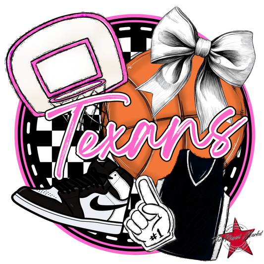 Texans Circle Basketball Design-Baby Pink