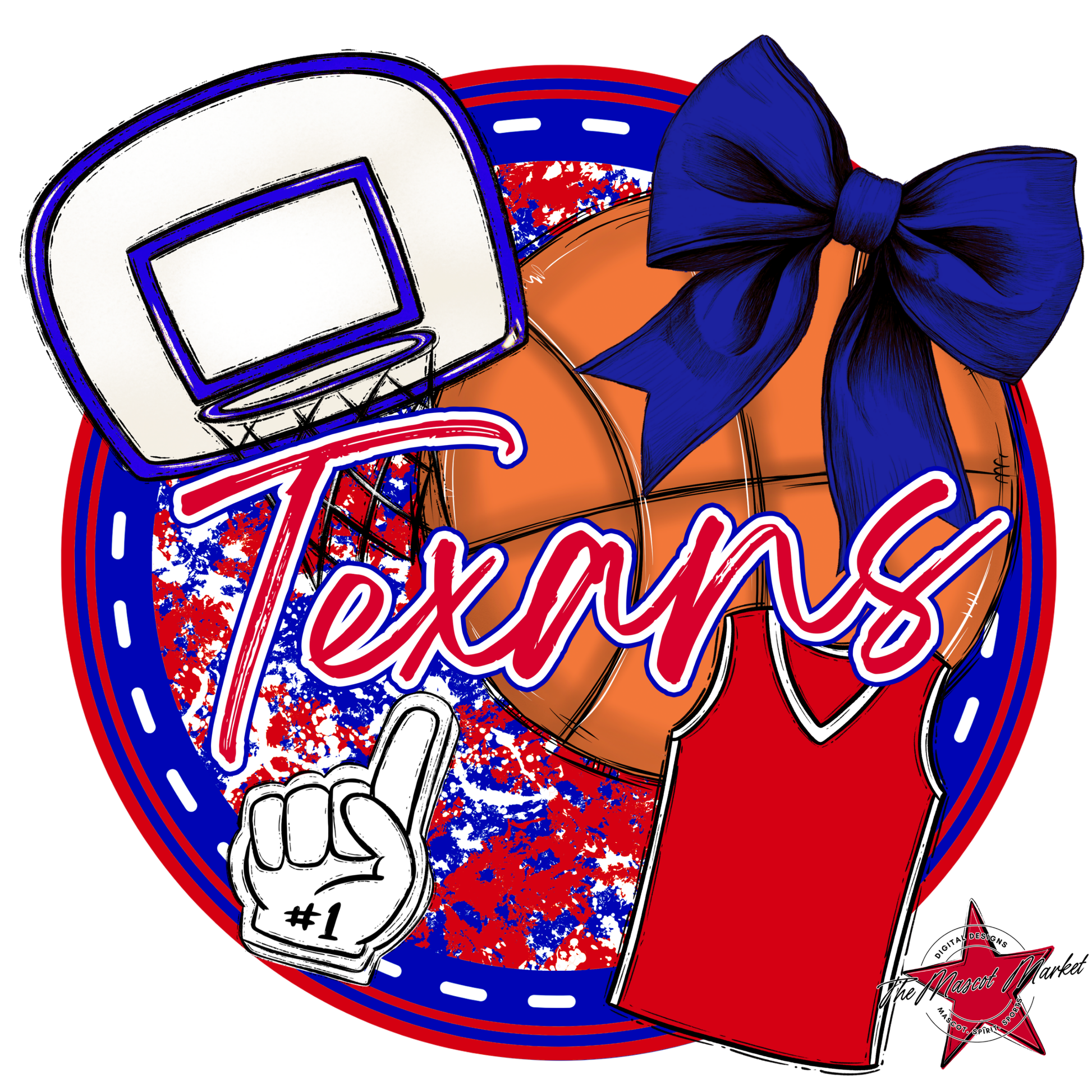 Texans Circle Basketball Design-Blue-Red