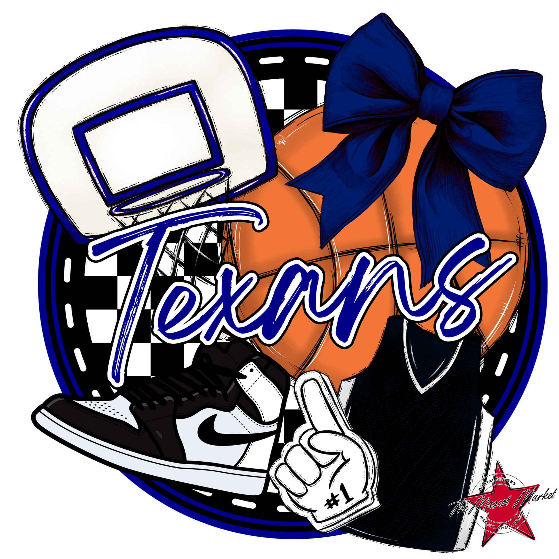 Texans Circle Basketball Design-Blue