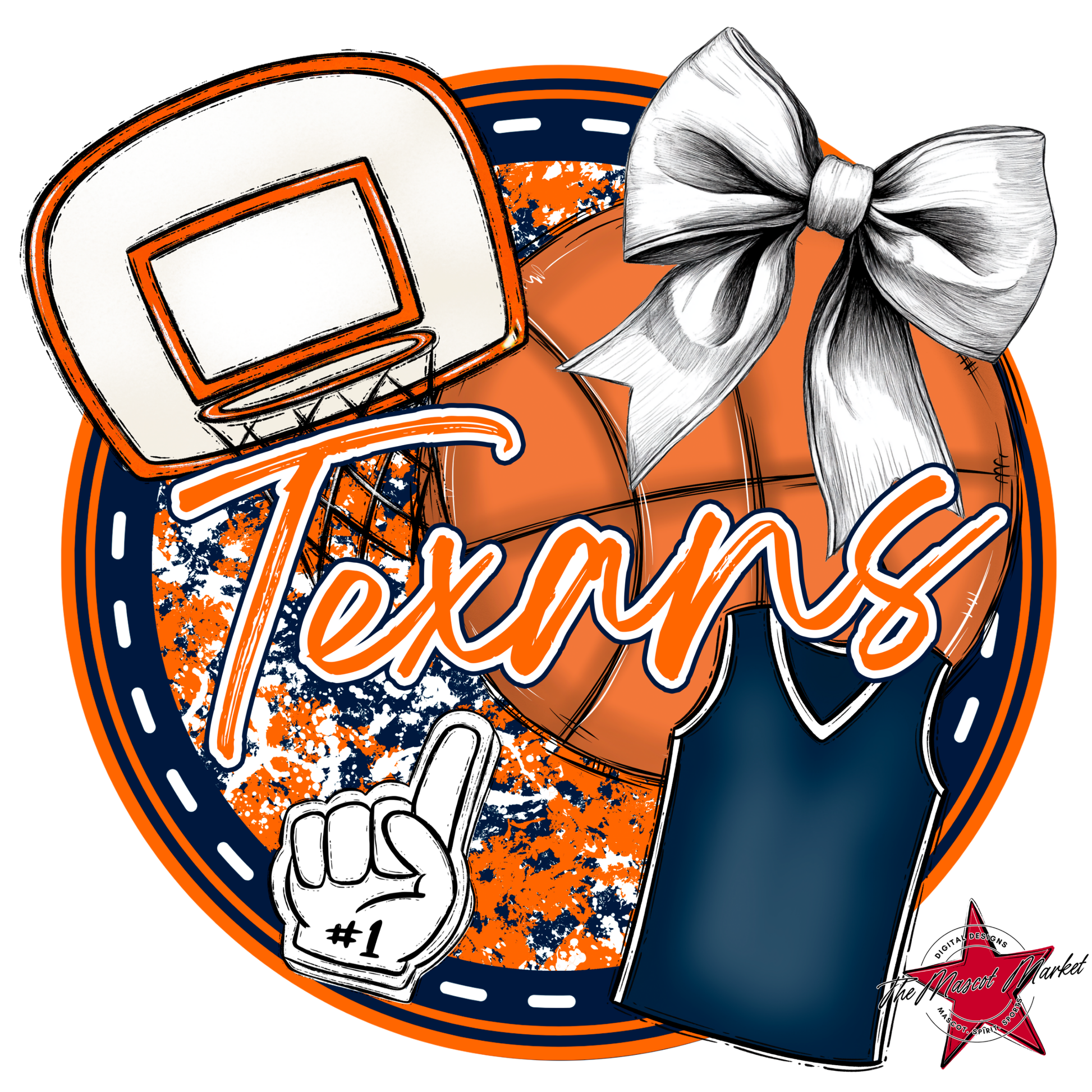Texans Circle Basketball Design-Navy-Orange